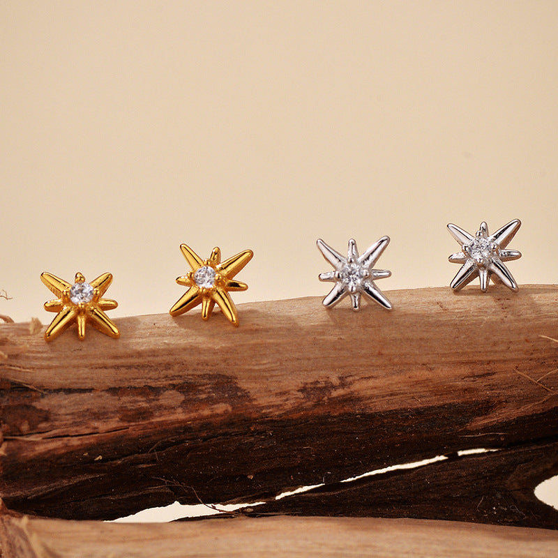 Octagram Zirconia Studs S925 Gold Plated S5P133