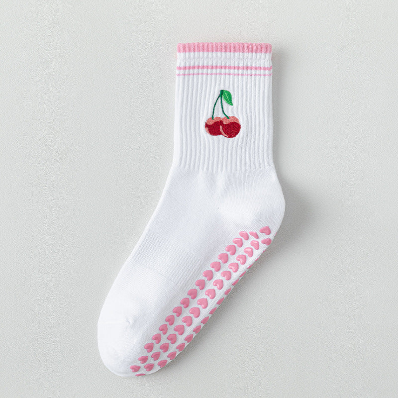Cartoon Anti-Slip Yoga Socks Women White Mid-Calf N6H004