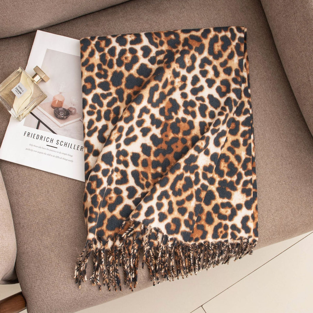 Animal Print Faux Cashmere Wrap with Long Fringe  M5A184