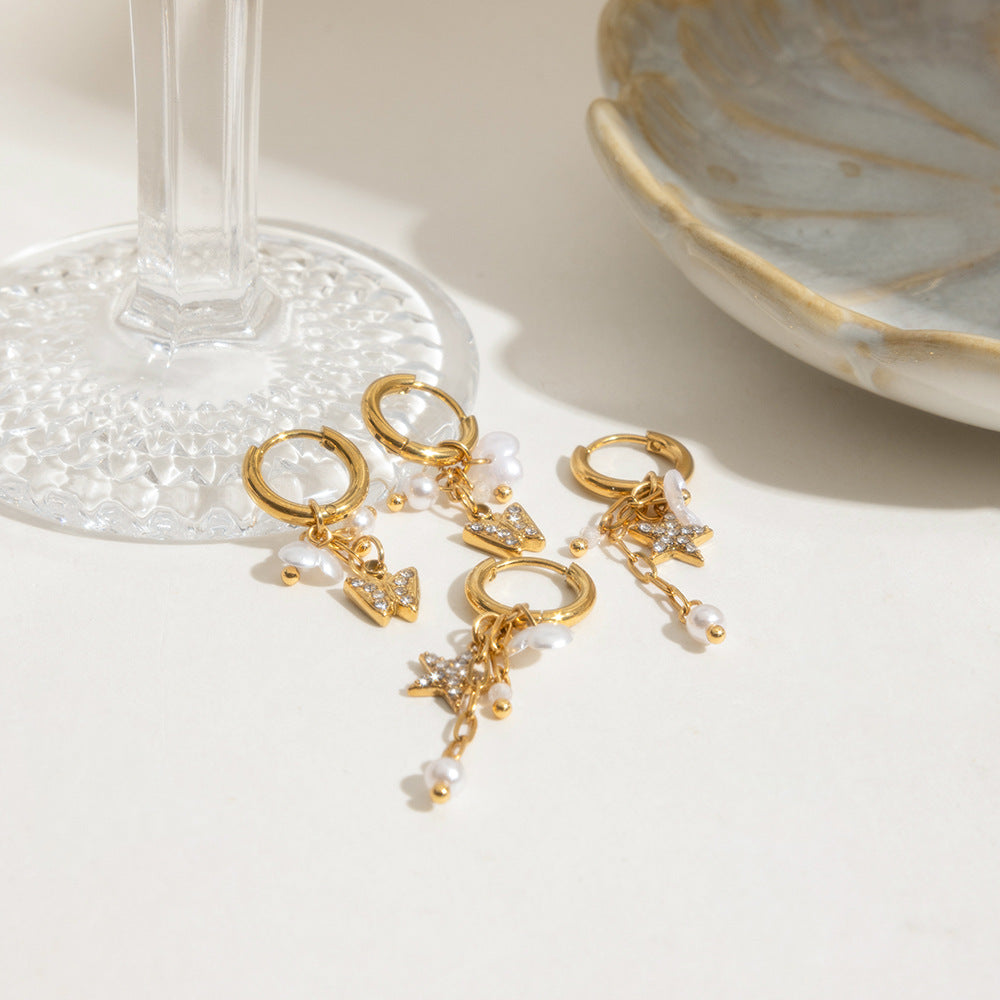 Simulated Pearl Studs Steel Mirror-Polished S5P149