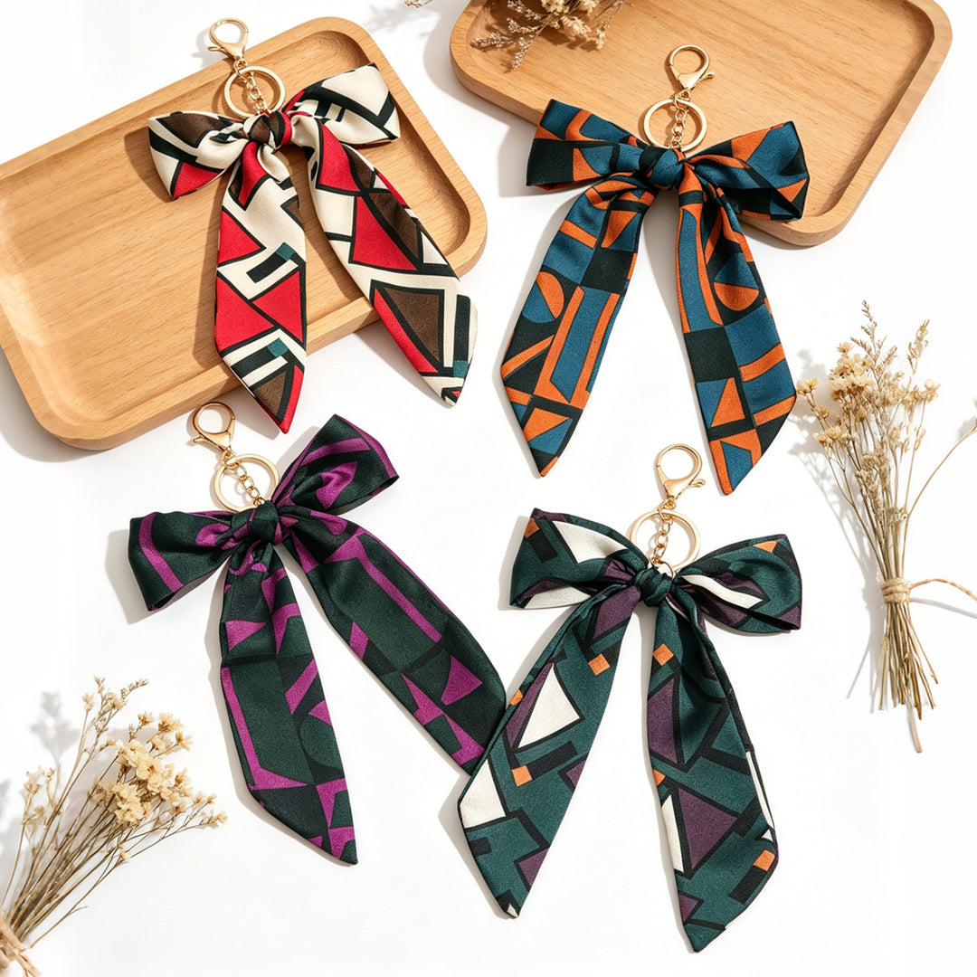Satin Bow Geometric Pattern Keychain Bag Charm N6G116