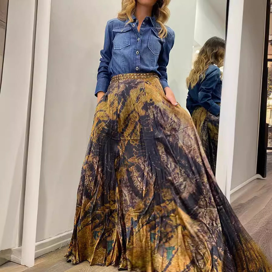 Retro Print Maxi Dress Women Multi color N5A516