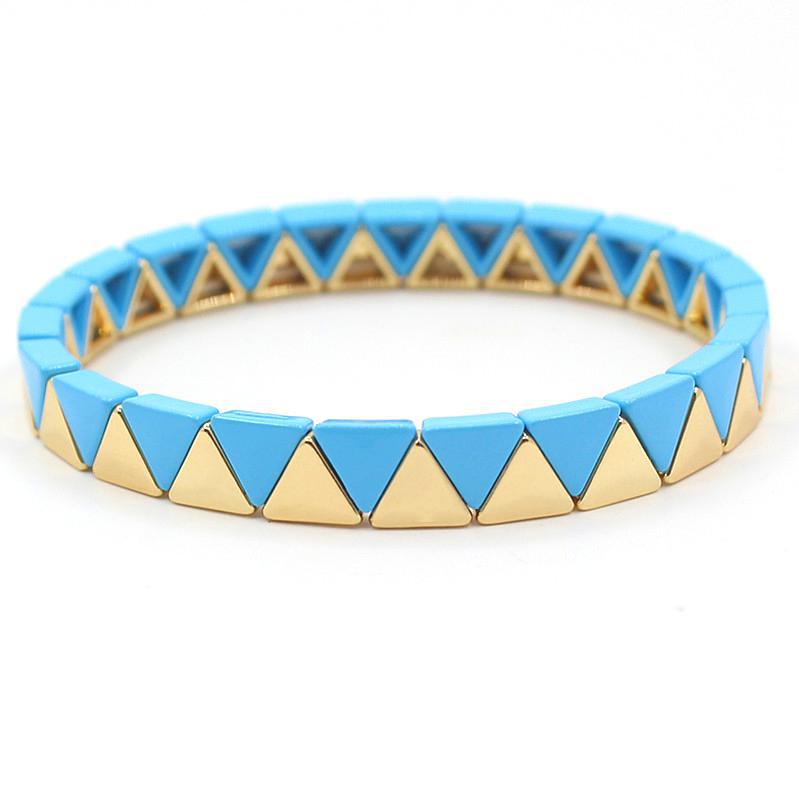 Rainbow Triangles Bracelet Modular Gold Enamel S5P050