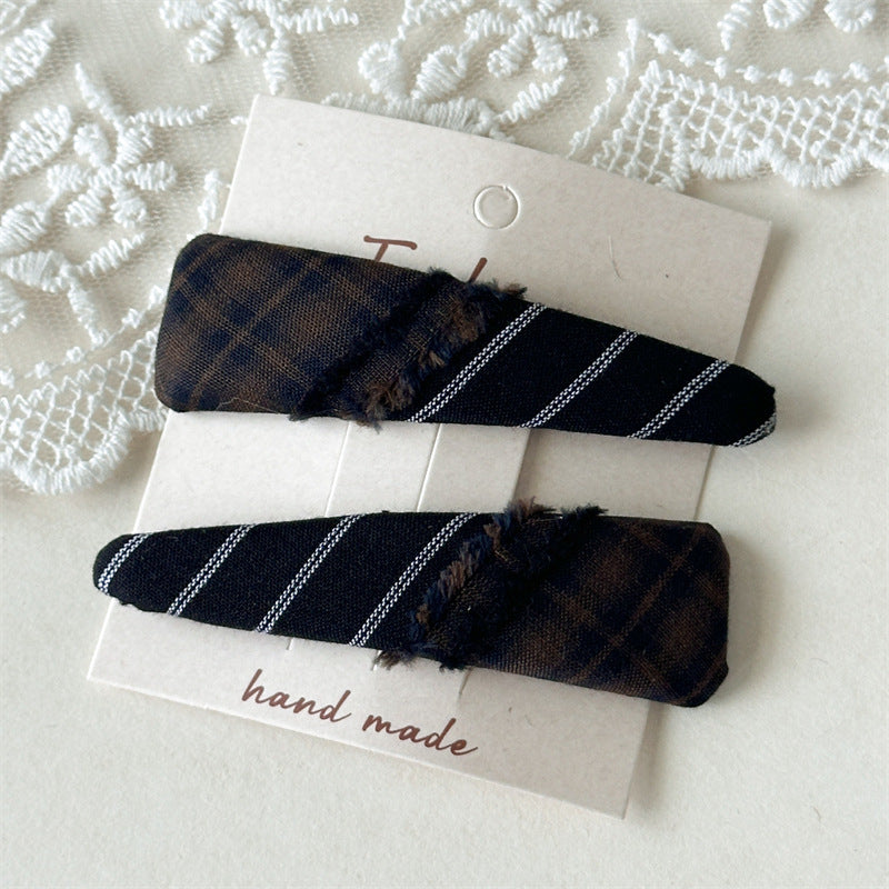 Plaid Fabric Triangle Hair Clips Women S5P759
