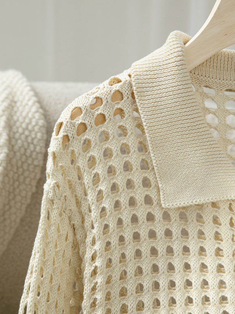 Lace Knit Cardigan Women Openwork Vacation N6D139