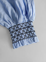 Load image into Gallery viewer, V-Neck Pleated Shirtdress Women Blue N6D142