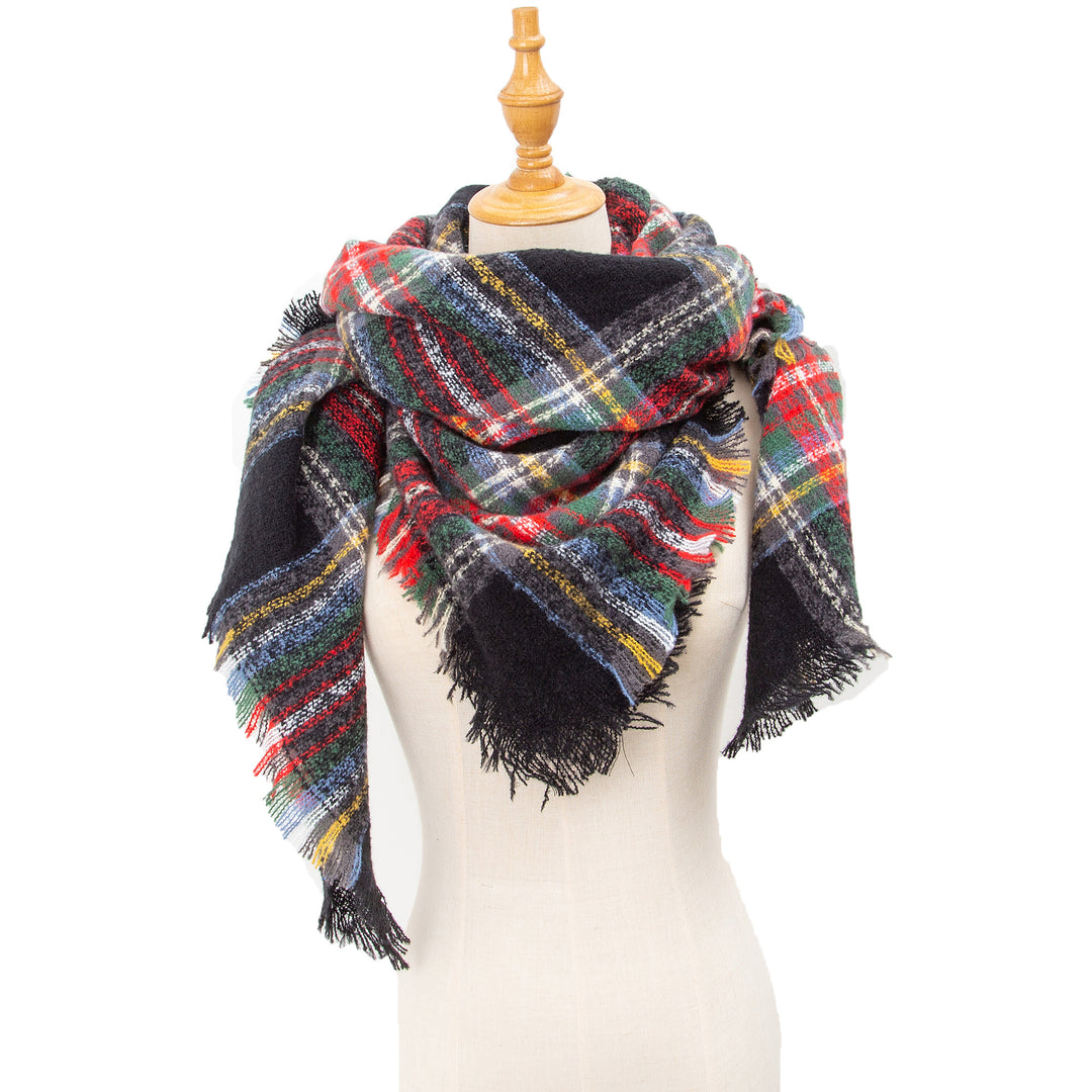 British Vintage Plaid Cashmere Feel Triangle Scarf N6K245
