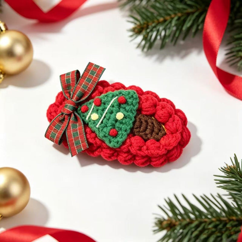 Womens Christmas Tree Knit Hair Clip N6K290