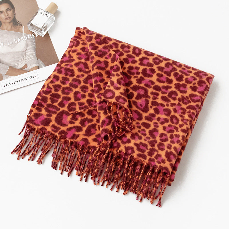 Fringed Animal Print Faux Cashmere Wrap  M5A182