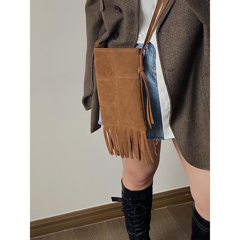 Bohemian Fringe Crossbody Bag PU Brown S5P280