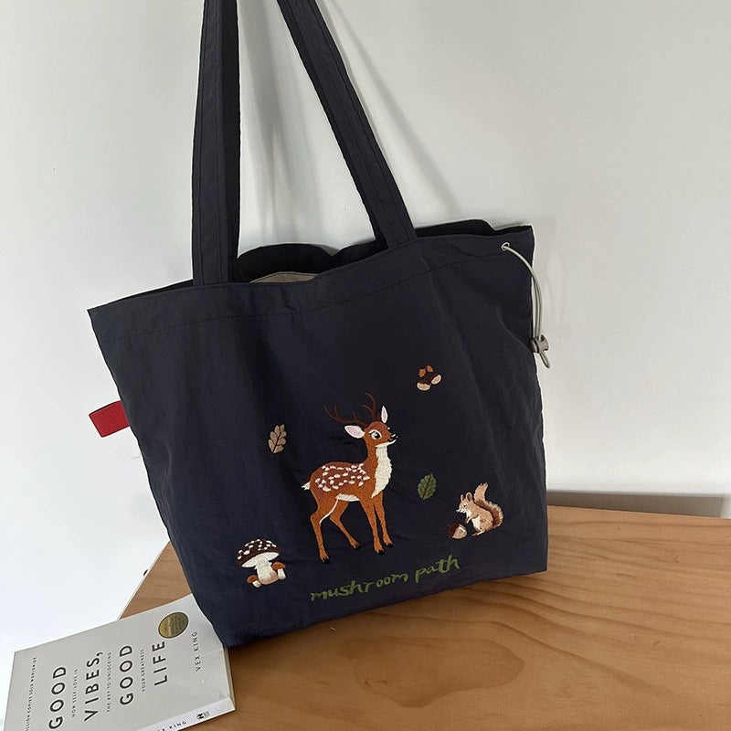 Cartoon Embroidered Nylon Shoulder Tote S5P380