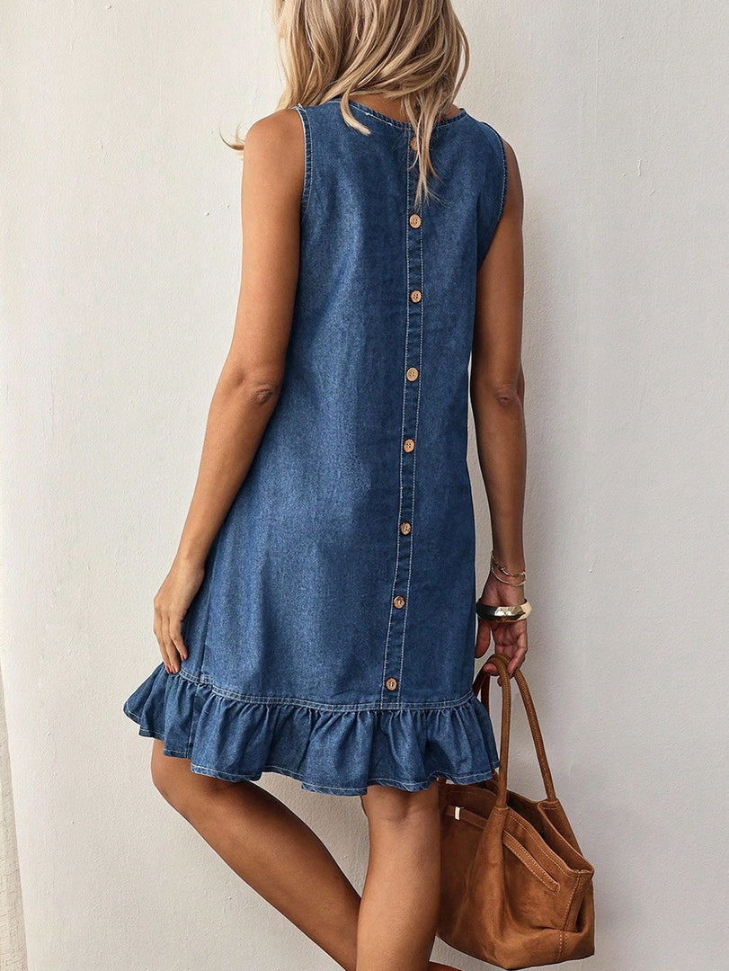 Denim A-Line Sleeveless Dress Women N6D176