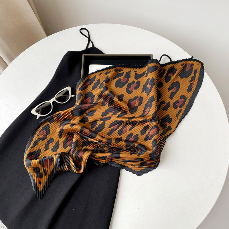 Pleated Leopard Paisley Satin Scarf 70cm Square N6G225