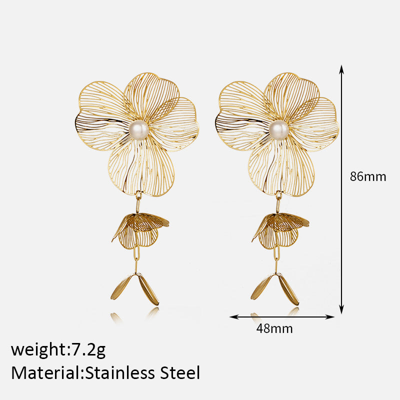 Vintage Fringe Floral Earrings Steel Gold Plated S5P199