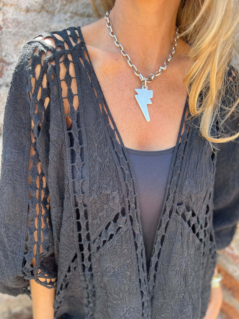Batwing Lace Embroidered Cardigan Cover-Up N6G271