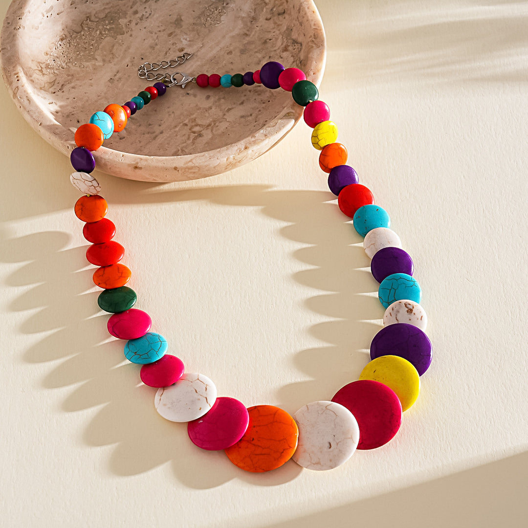 Oversized Textured Gemstone Beaded Geometric Necklace N6H066