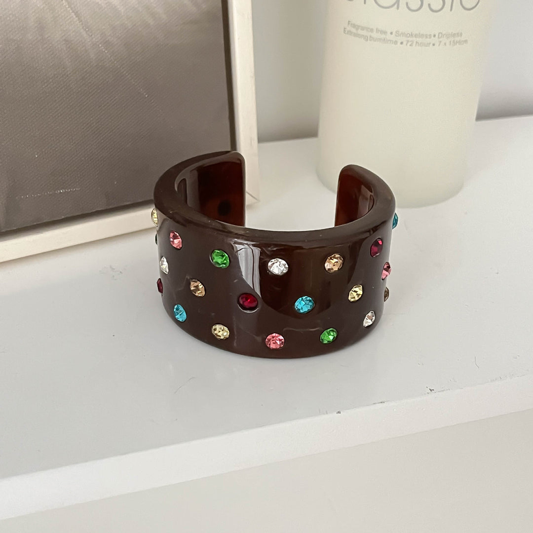 Colorful Crystal C-Shape Resin Bangle Bracelet N6F097