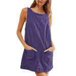 Load image into Gallery viewer, Corduroy Tank Dress Retro Silhouette Lightweight N5Z335

