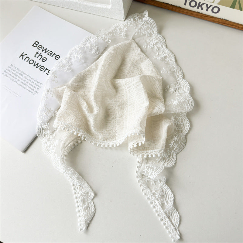 Lace Triangle Head Scarf French Wrap Women N6H134