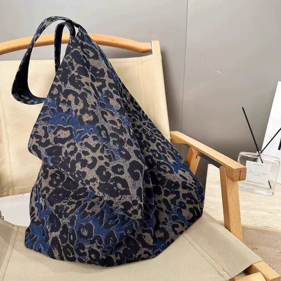 Denim Leopard Tote Bag Women Large Capacity Commuter S5P814
