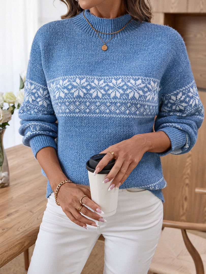 Snowflake Jacquard Half High Collar Knit Sweater N6H261