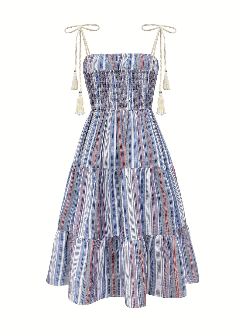 Blue White Stripe Tiered Maxi Dress Resort N6F243