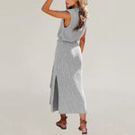 Load image into Gallery viewer, A Line Slit Knit Dress Sleeveless Mid Weight N5Z436
