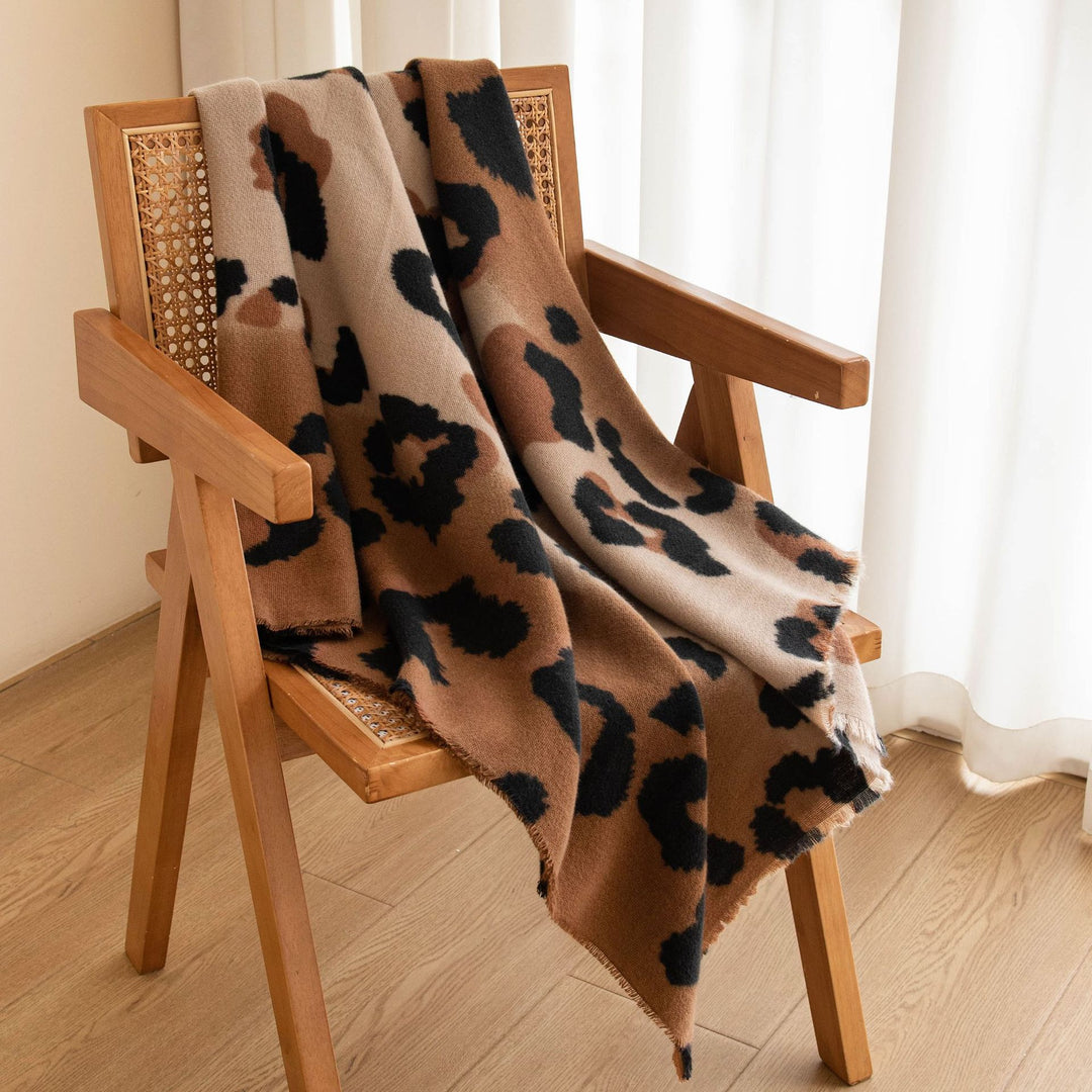 Brown Animal Print Faux Cashmere Wrap M5A221