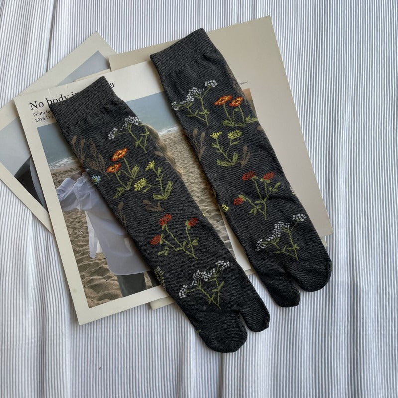 Botanical Floral Print Toe Separation Socks M5A025