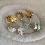 Load image into Gallery viewer, Hammered Pearl Stone Wide Stud Earrings Women N6H165