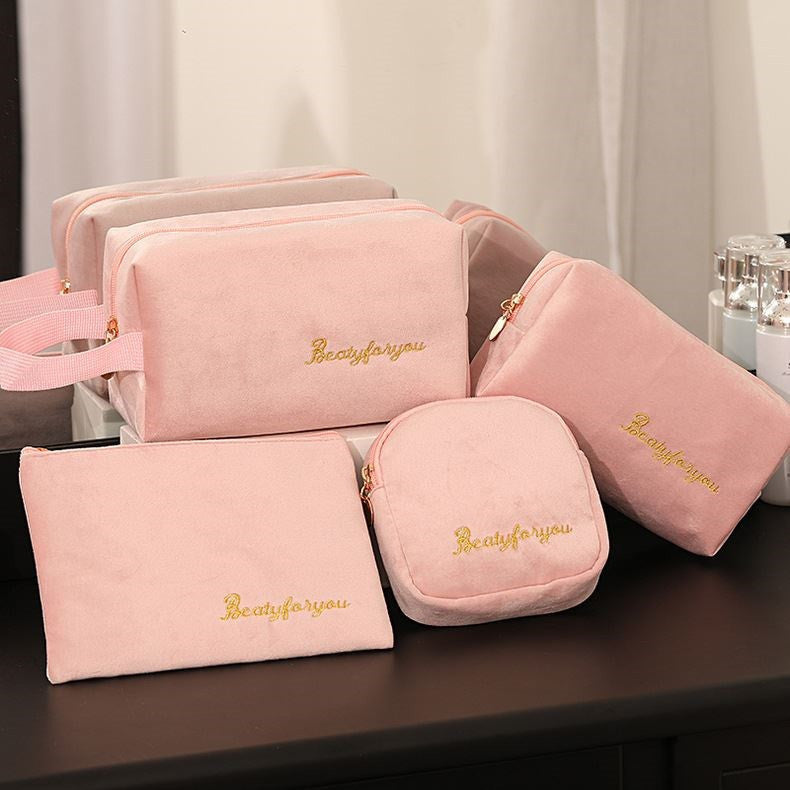 Flannel Cosmetic Bag Set Large Capacity Travel Organizer N6G278