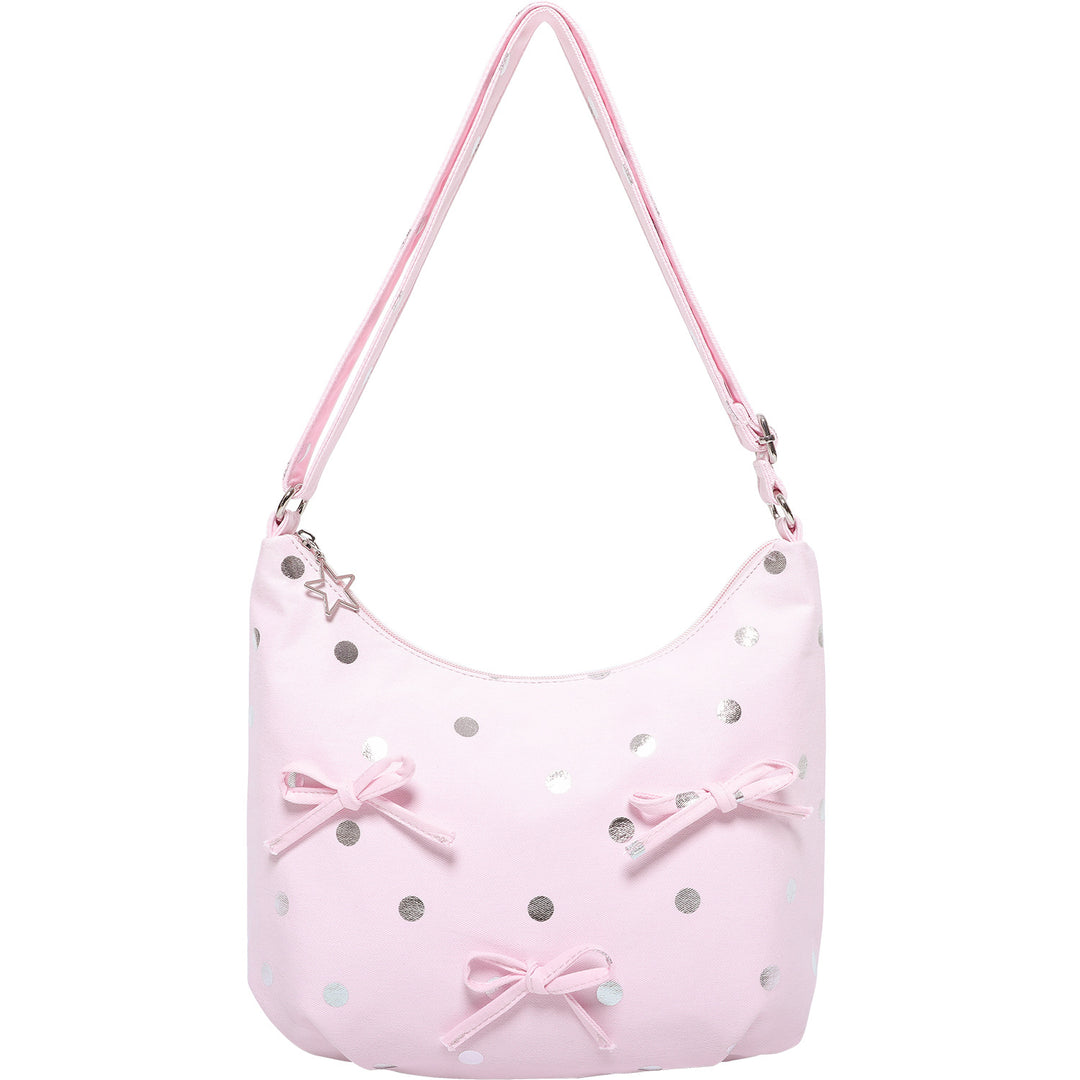 Polka Dot Tote Bucket Bag Canvas Bow Shoulder Bag N6F046