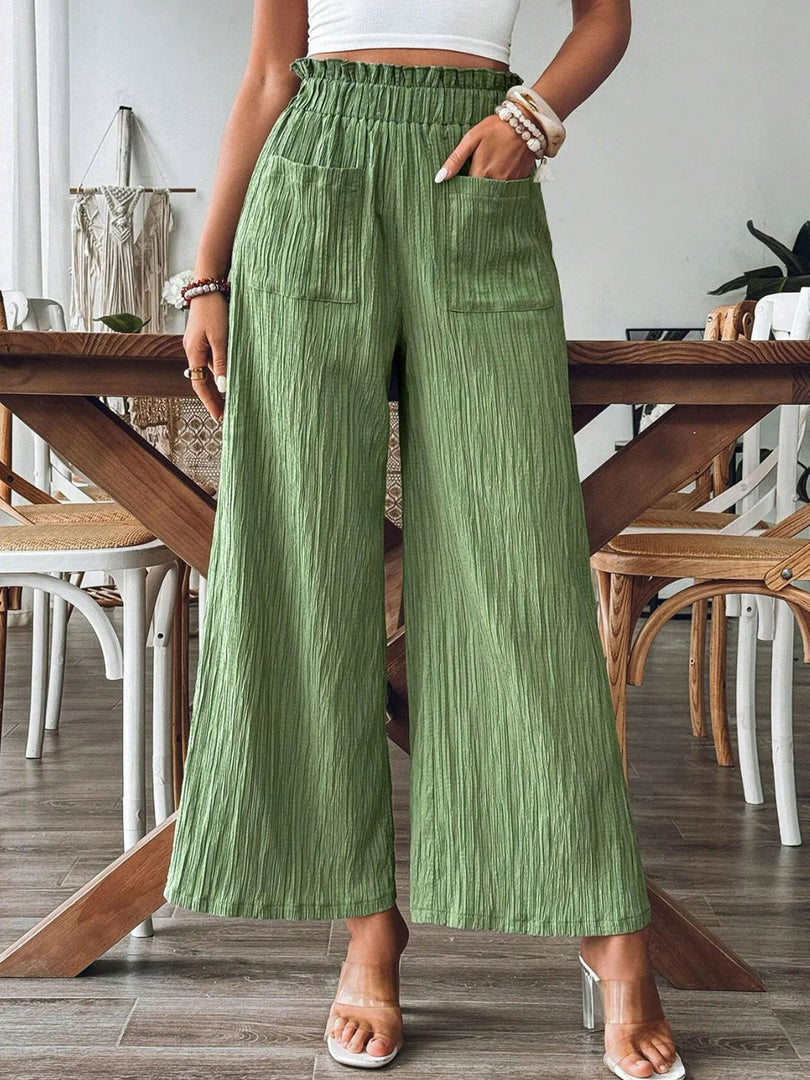 Solid Color Relaxed Fit Pants Women N6D146