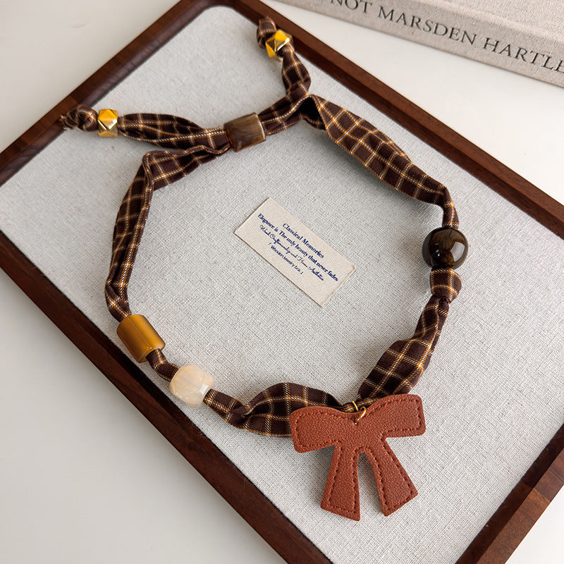 Womens Brown Leopard Print Beaded Scarf Necklace N6K279