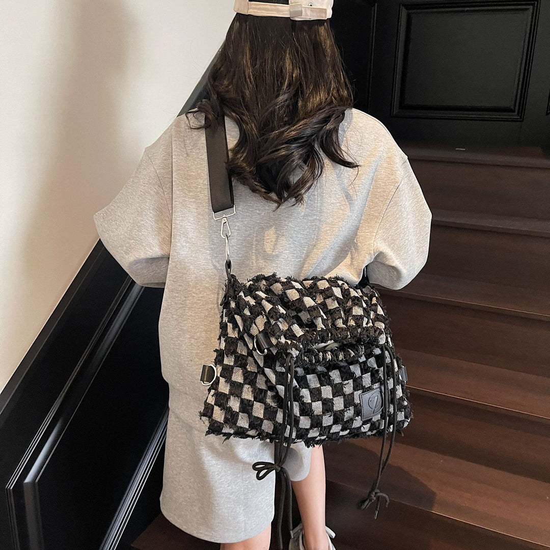 Grid Denim Convertible Backpack Multi-Position Carry  S5P295