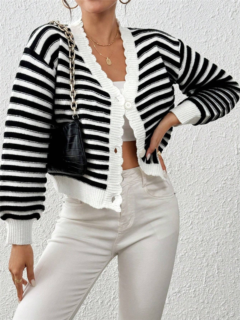 Colorblock Rainbow Lantern Sleeve Cardigan Women N6G287