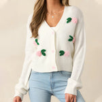 Load image into Gallery viewer, 3D Floral Button Cardigan Long Lightweight Off White N5Z697

