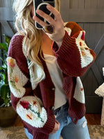 Load image into Gallery viewer, Color Block Floral Button Cardigan Lightweight Brown N5Z700
