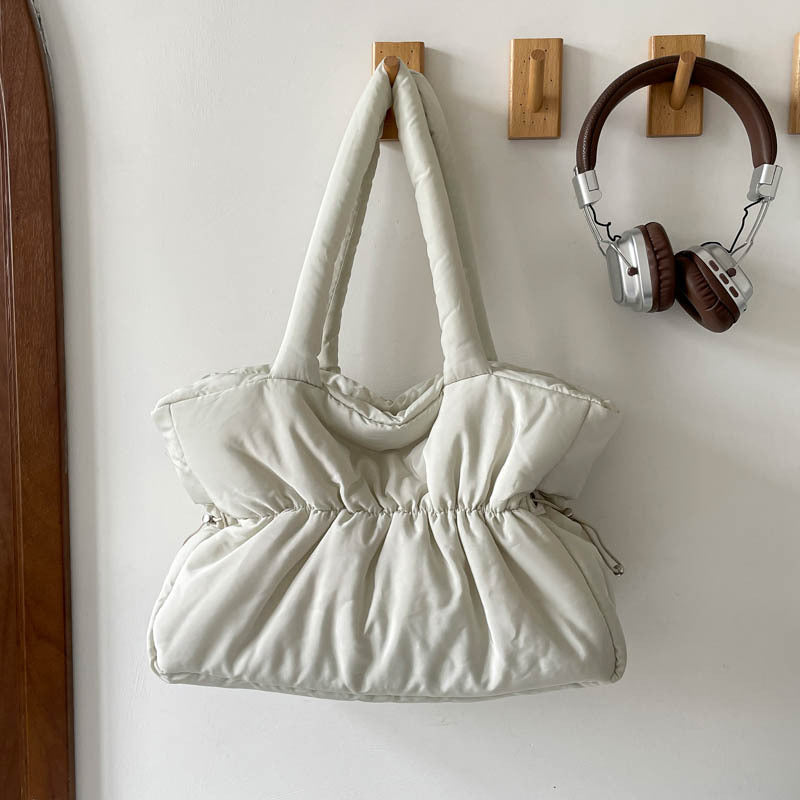 Large Ruched Quilted Fabric Tote Shoulder Bag N6J207