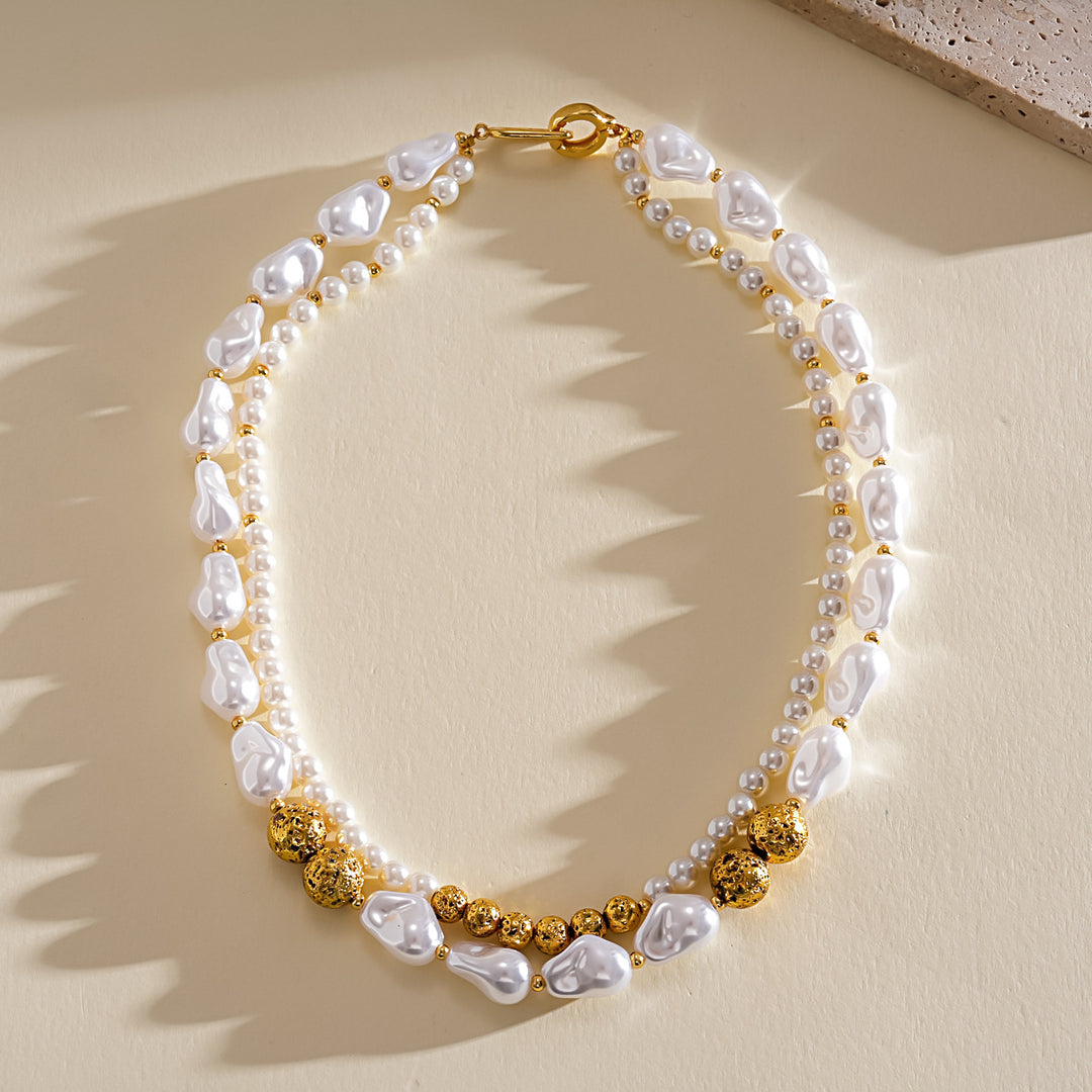 Vintage Double Layer Pearl Beaded Geometric Choker N6H147
