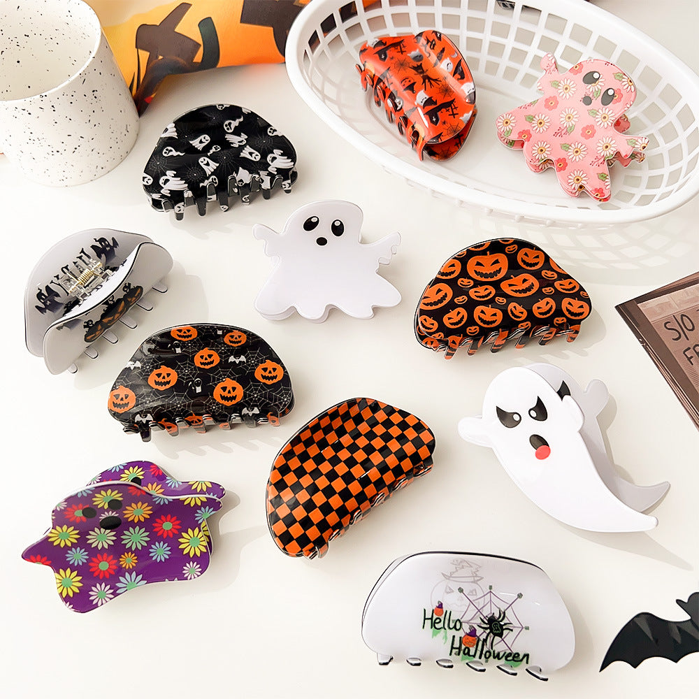 Halloween Ghost Pumpkin Acrylic Claw Clip S5P539