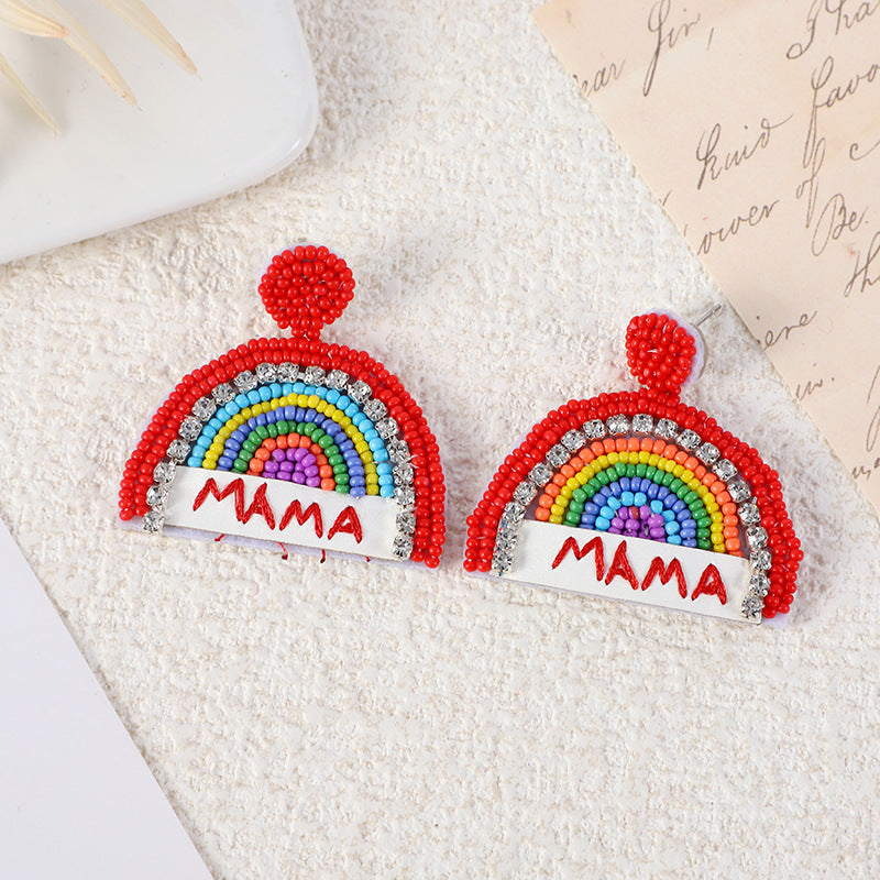 Bohemian Handmade Rainbow Heart Beaded Earrings N6D506