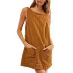Load image into Gallery viewer, Corduroy Tank Dress Retro Silhouette Lightweight N5Z335
