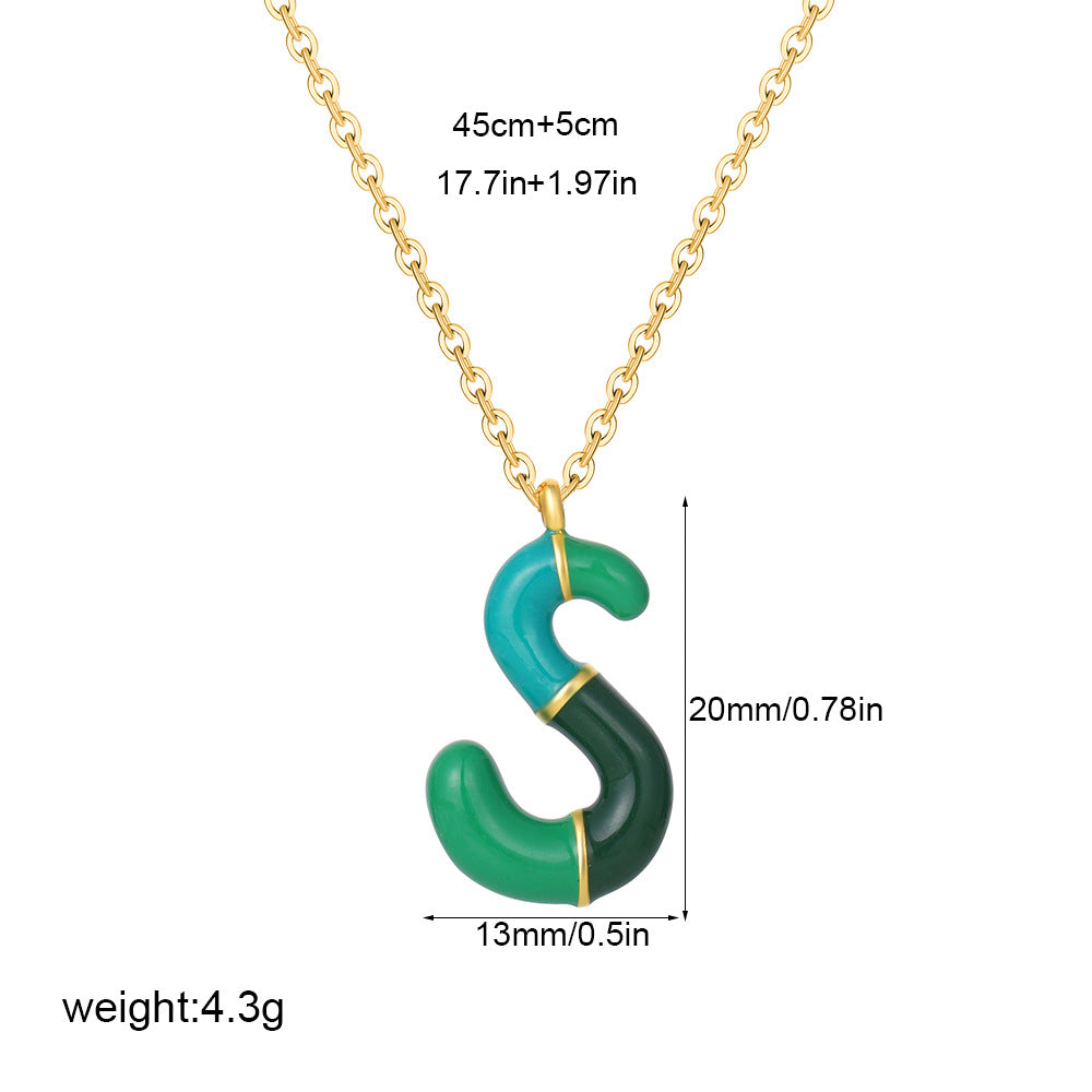 Alphabet Enamel Capsule Necklace Steel Gradient Color S5P234
