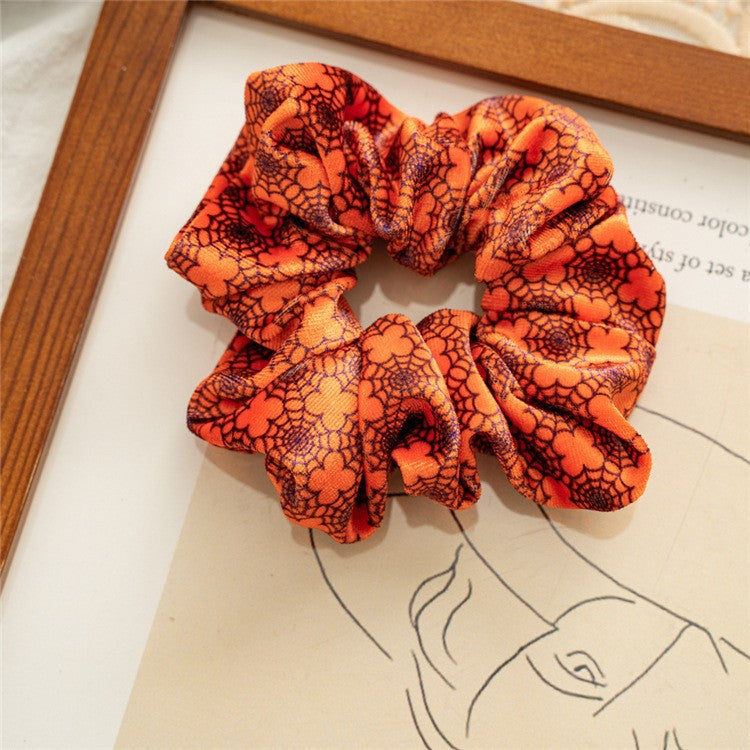 Velvet Scrunchie Spooky Pattern High Elasticity N6H202