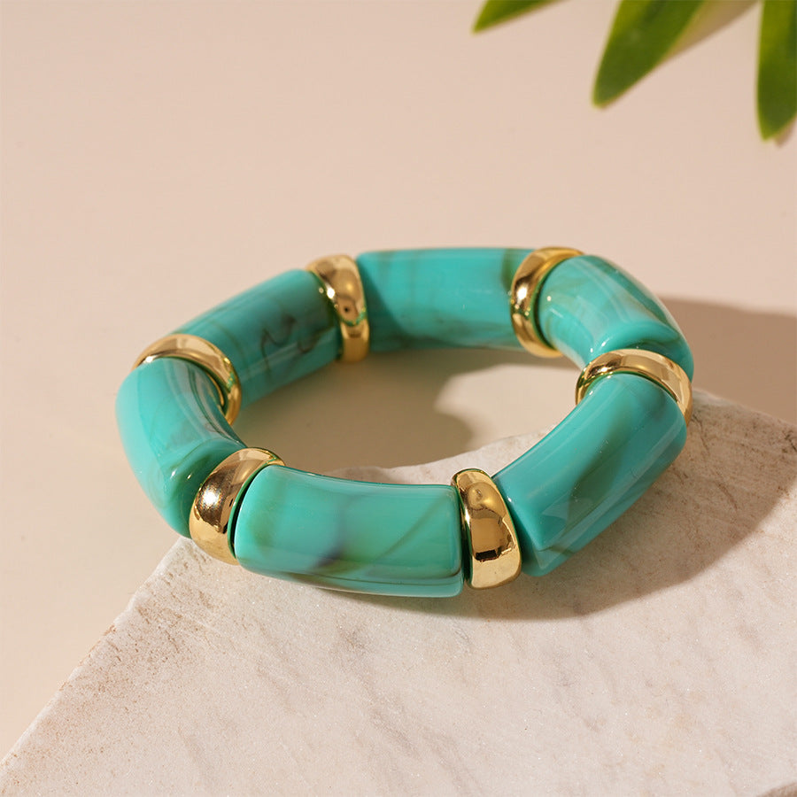 Marbled Bamboo Elastic Cuff Acrylic Plated Adjustable S5P070