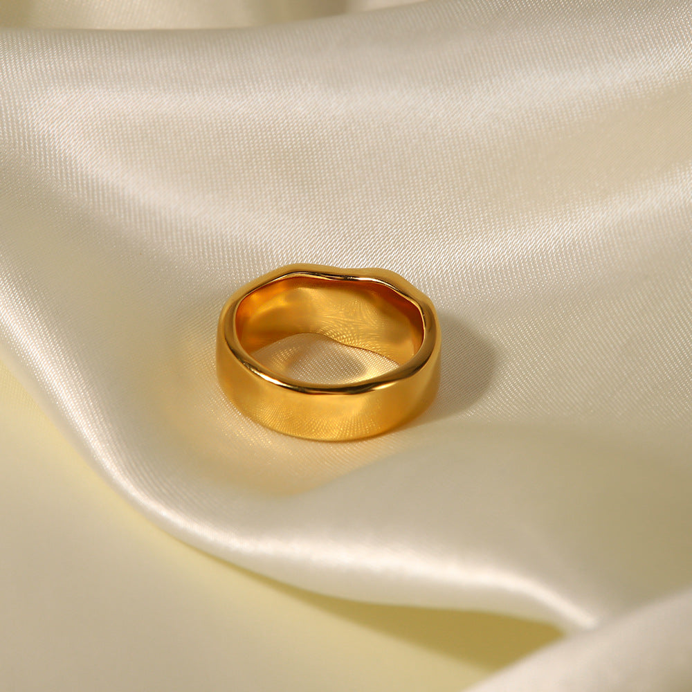 18K Gold Plated Lava Pearl Ring Women Titanium Steel N6H166