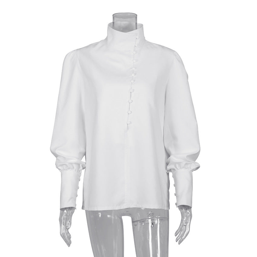 Mandarin Collar Office White Shirt Women N6C135