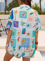 Load image into Gallery viewer, Doodle Print Open Front Shirt and Shorts Set N6C260