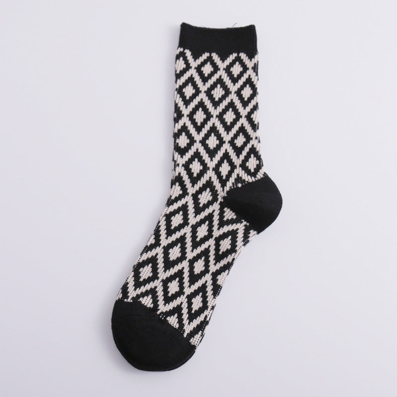 Vintage Double Needle Thick Warm Stack Mid-Calf Socks N6H031
